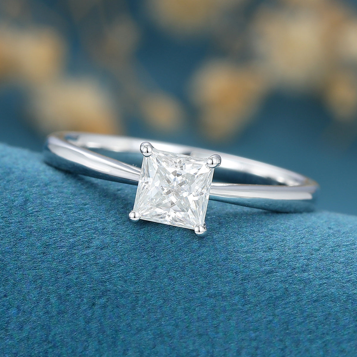 0.64 CT Princess Solitaire Moissanite Engagement Ring