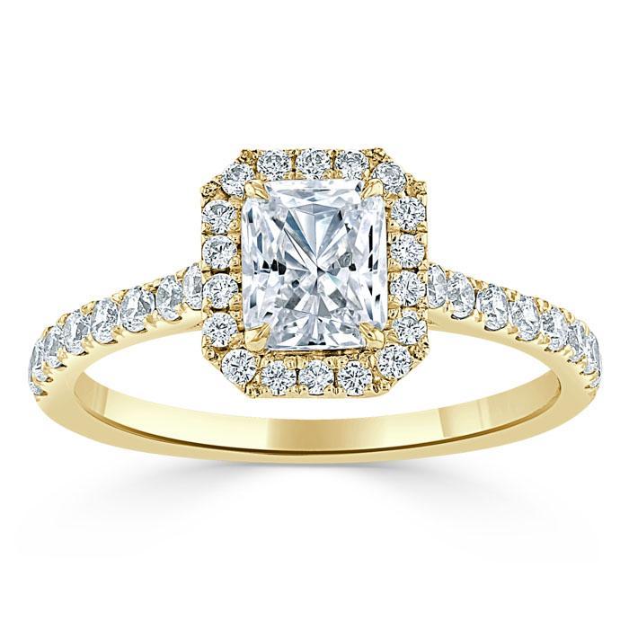 1.0 CT Radiant Cut Halo Pave Setting Moissanite Engagement Ring 5