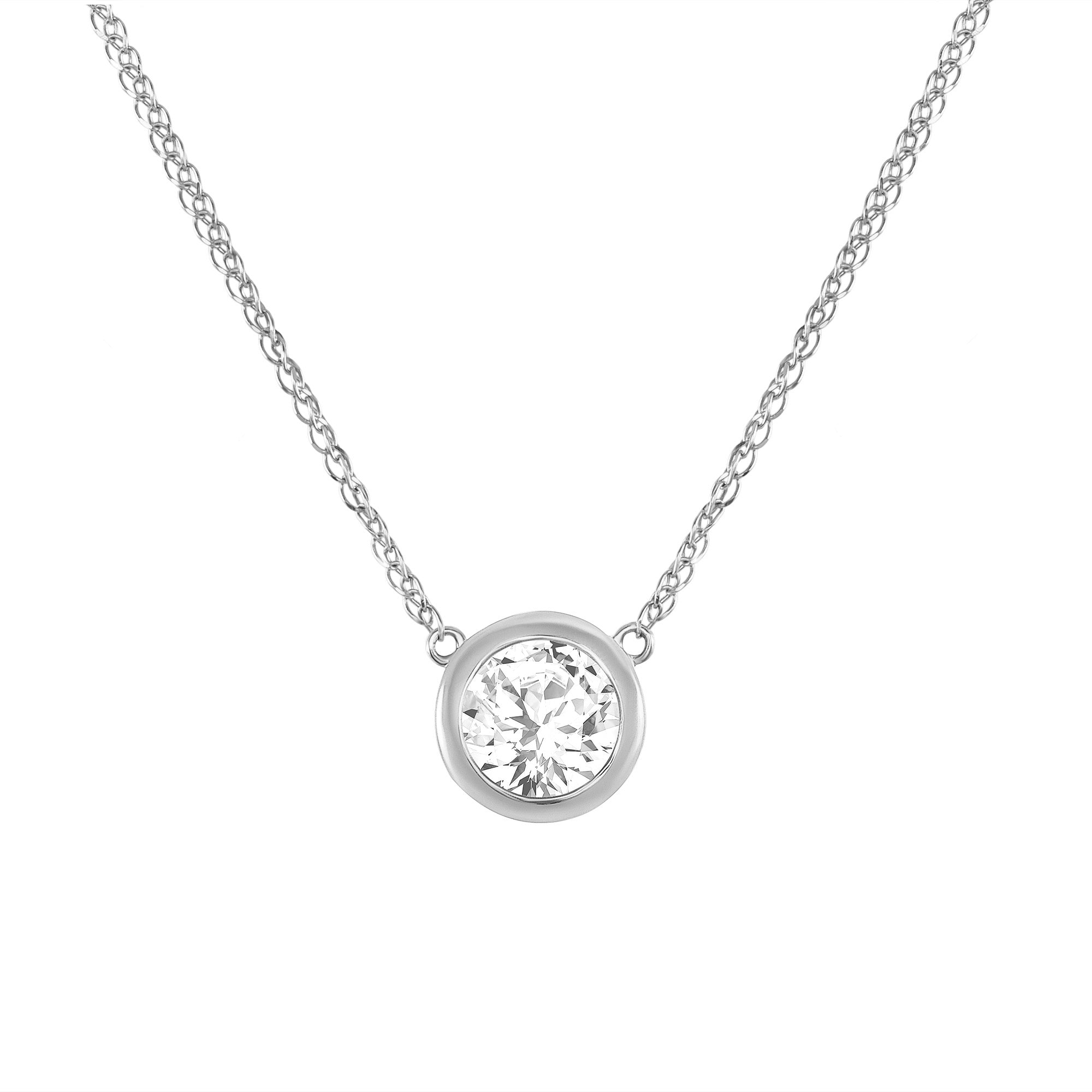 1.0 CT Round Shaped Moissanite Necklace In Bezel Design