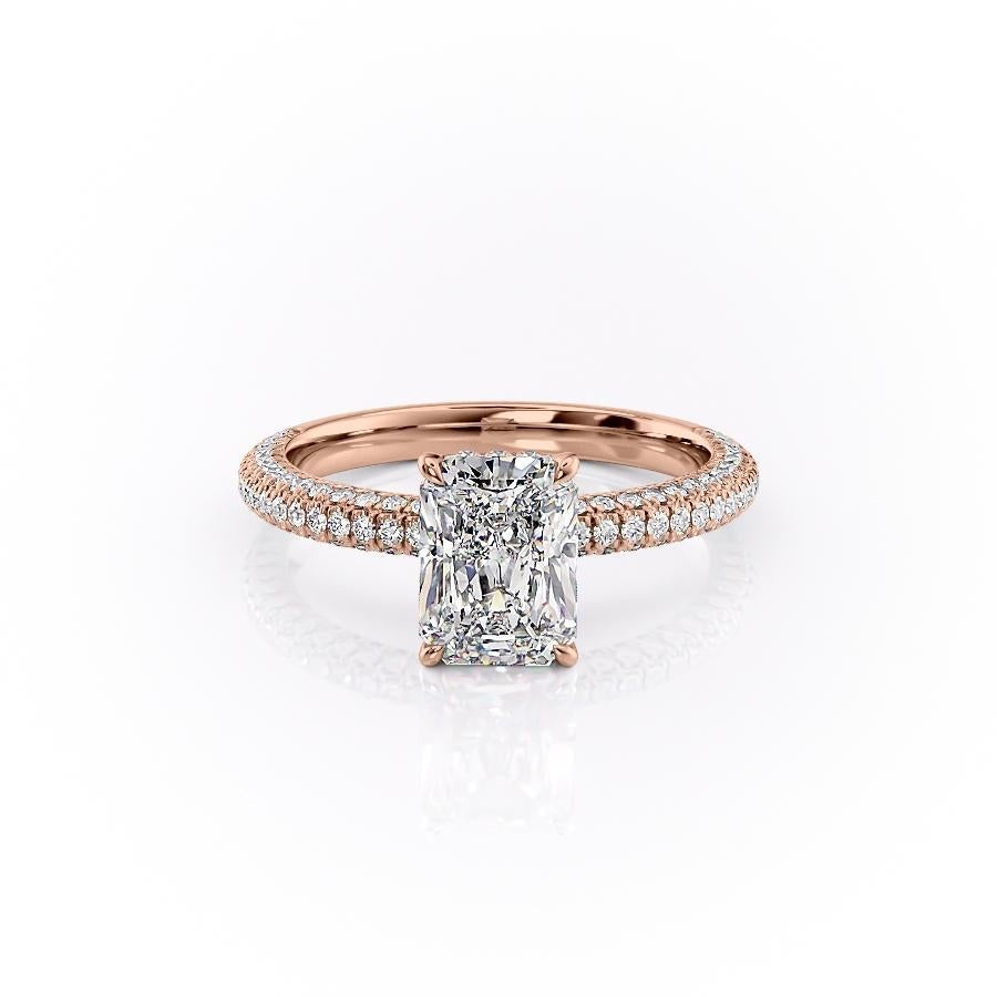 2.10 CT Radiant Hidden Halo & Pave Moissanite Engagement Ring