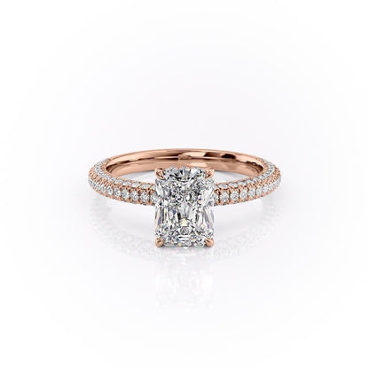 2.10 CT Radiant Hidden Halo & Pave Moissanite Engagement Ring