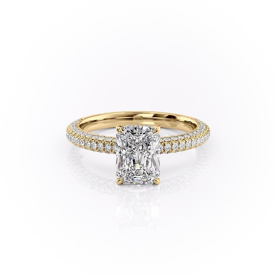2.10 CT Radiant Hidden Halo & Pave Moissanite Engagement Ring
