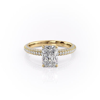 2.10 CT Radiant Hidden Halo & Pave Moissanite Engagement Ring