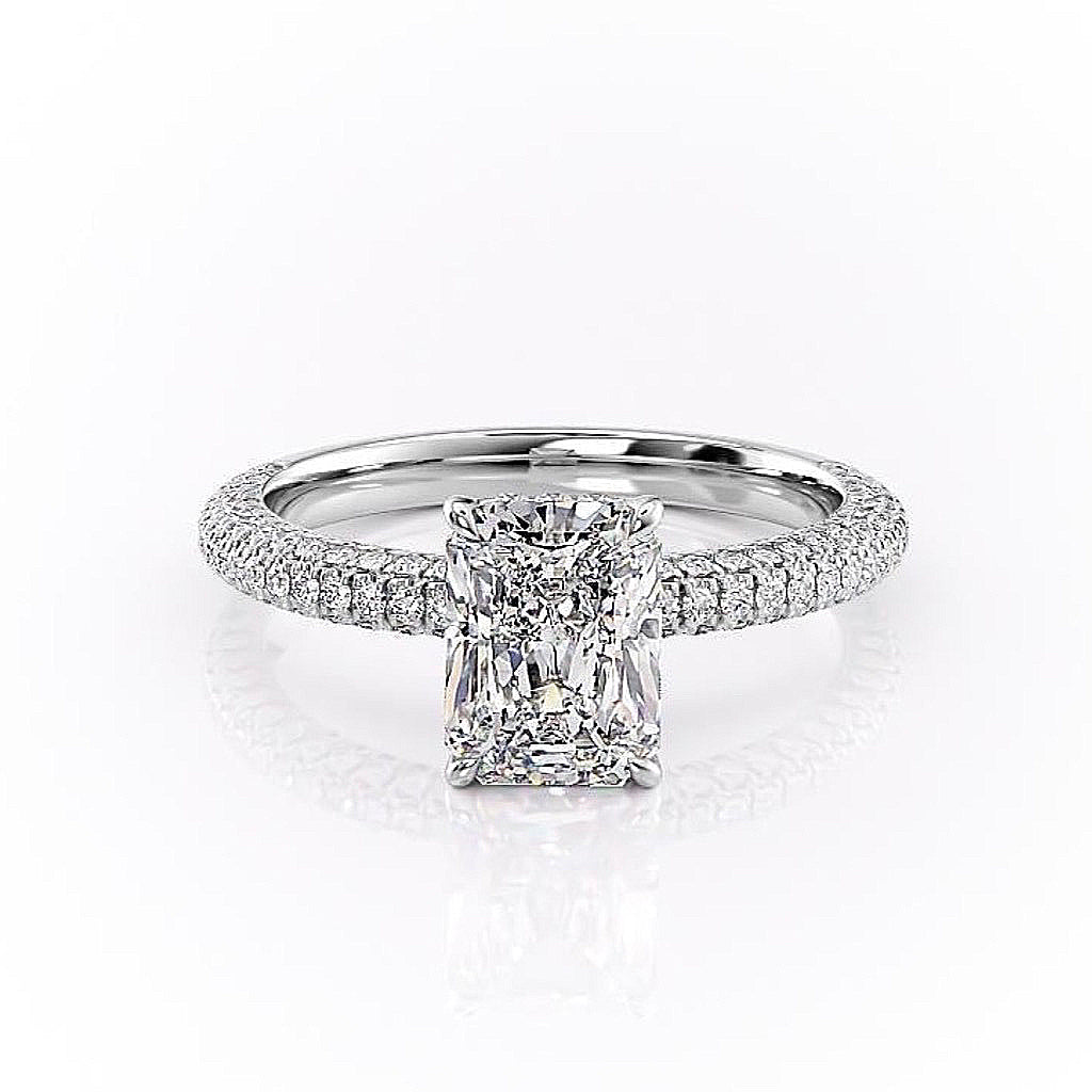 2.10 CT Radiant Hidden Halo & Pave Moissanite Engagement Ring