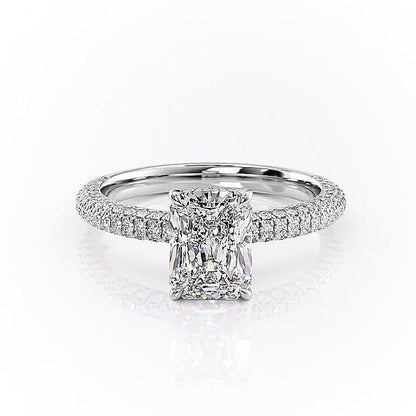 2.10 CT Radiant Hidden Halo & Pave Moissanite Engagement Ring