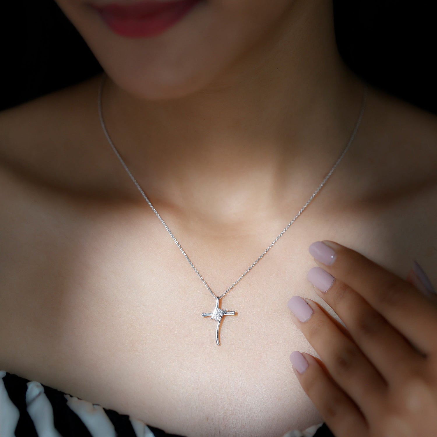0.18 TCW Round Moissanite Cross Pendant