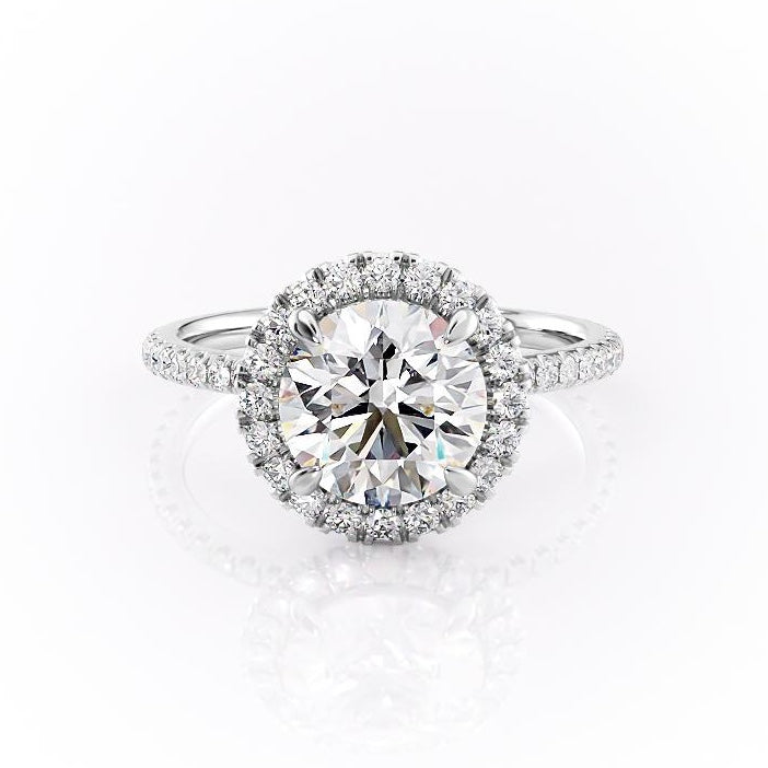 1.90 CT Round Halo & Pave Moissanite Engagement Ring
