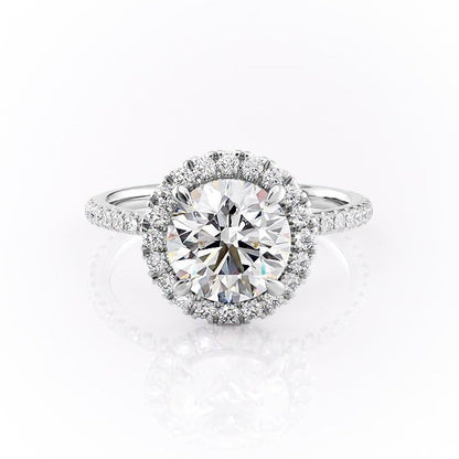1.90 CT Round Halo & Pave Moissanite Engagement Ring