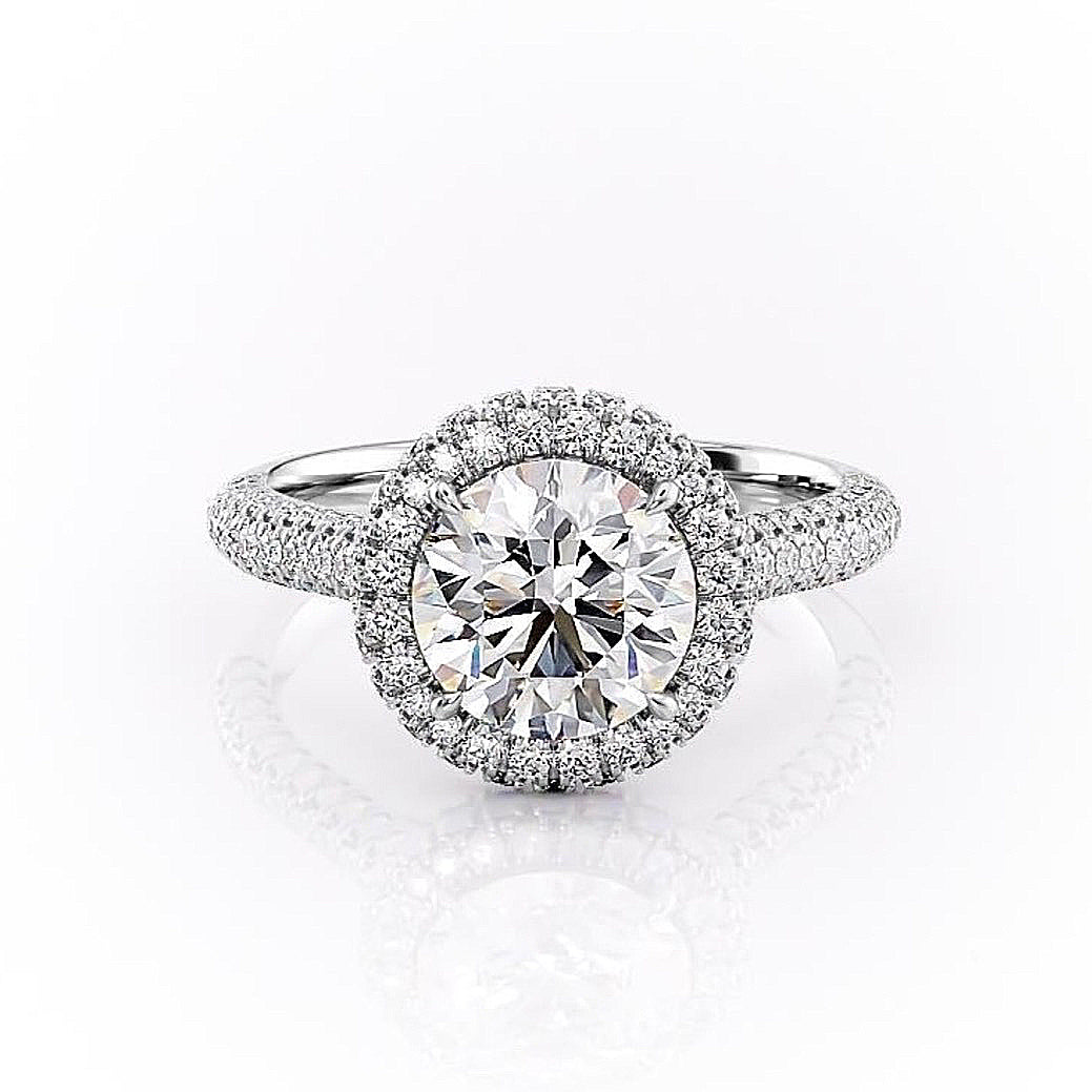 1.90 CT Round Cut Halo Triple Pave Setting Moissanite Engagement Ring 2