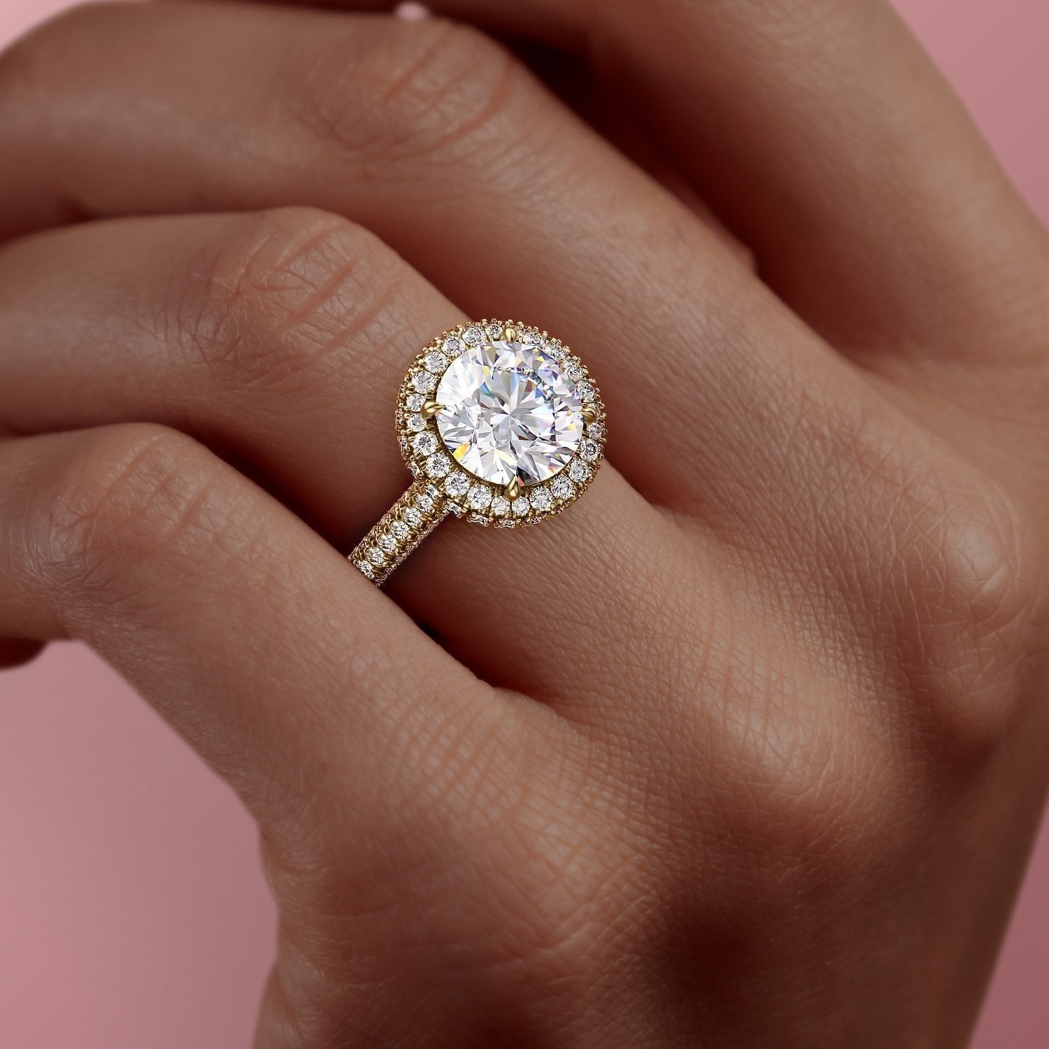 1.90 CT Round Halo & Pave Moissanite Engagement Ring