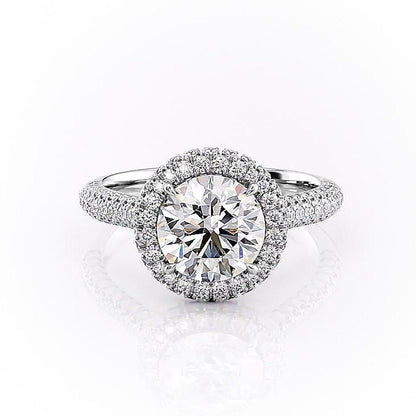 1.90 CT Round Halo & Pave Moissanite Engagement Ring