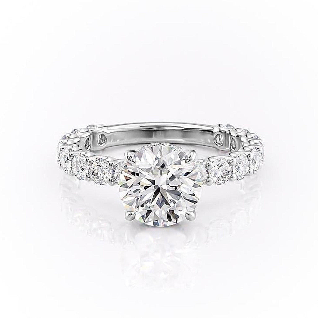 1.60 CT Round Hidden Halo & Pave Moissanite Engagement Ring
