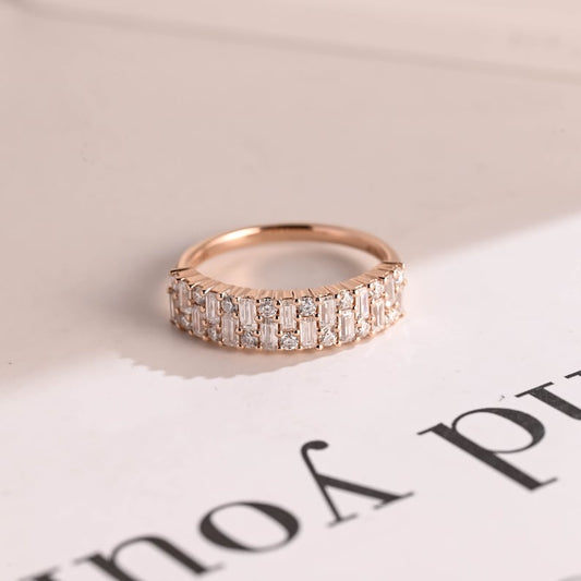 0.4 TCW Baguette & Round Half Eternity Moissanite Wedding Band