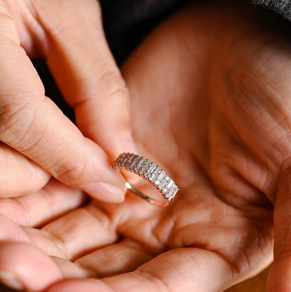 0.4 TCW Baguette & Round Half Eternity Moissanite Wedding Band