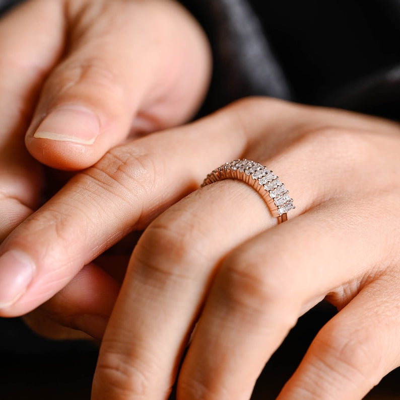 0.4 TCW Baguette & Round Half Eternity Moissanite Wedding Band