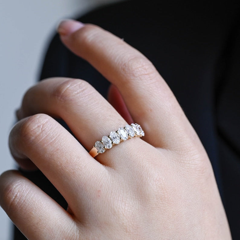 0.3 TCW Oval Half Eternity Moissanite Wedding Band