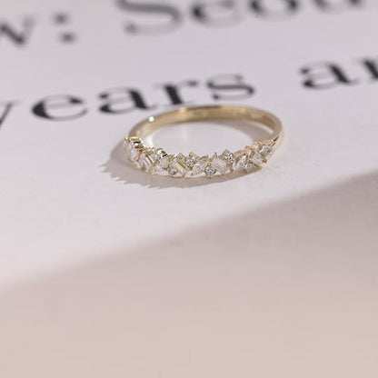 0.3 TCW Marquise, Emerald & Round Half Eternity Moissanite Wedding Band