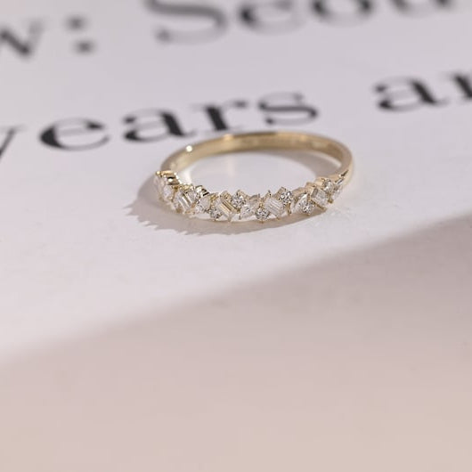 0.3 TCW Marquise, Emerald & Round Half Eternity Moissanite Wedding Band