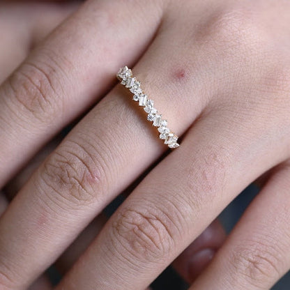 0.3 TCW Marquise, Emerald & Round Half Eternity Moissanite Wedding Band