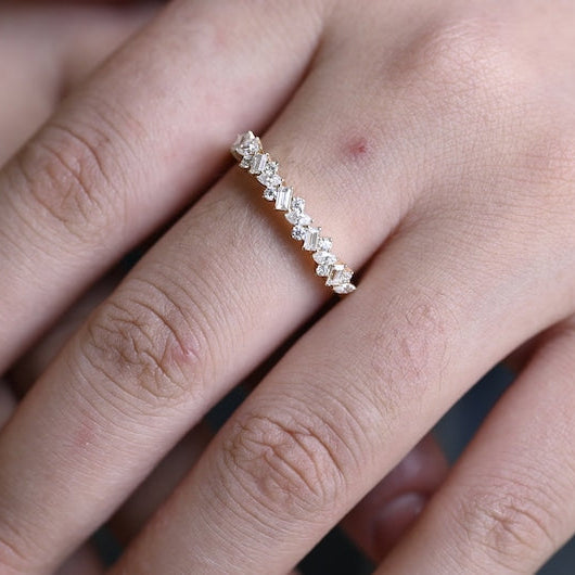 0.3 TCW Marquise, Emerald & Round Half Eternity Moissanite Wedding Band