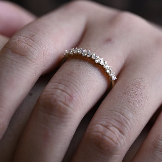 0.3 TCW Marquise, Emerald & Round Half Eternity Moissanite Wedding Band