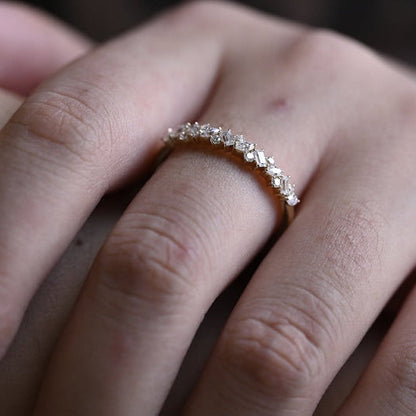 0.3 TCW Marquise, Emerald & Round Half Eternity Moissanite Wedding Band