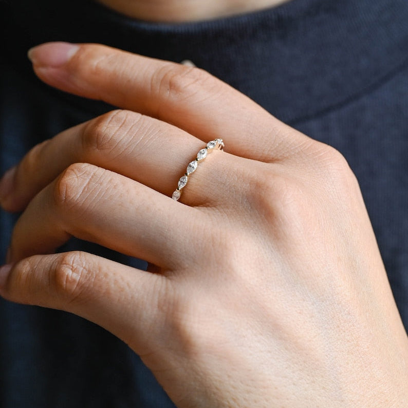 0.2 TCW Marquise Half Eternity Moissanite Wedding Band