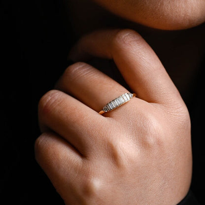 0.2 TCW Round & Baguette Cluster Moissanite Wedding Band