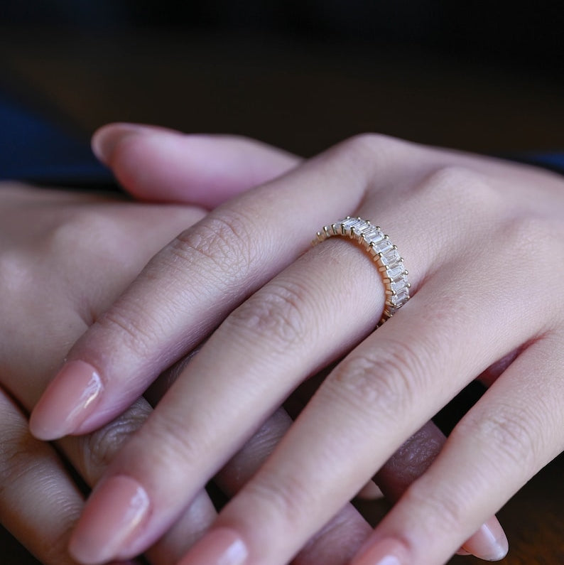0.5 TCW Emerald Full Eternity Moissanite Wedding Band