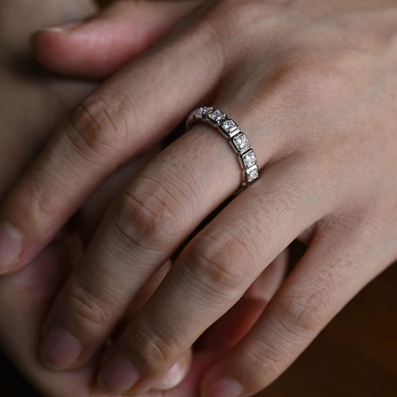 0.4 TCW Princess Bezel & Full Eternity Moissanite Wedding Band