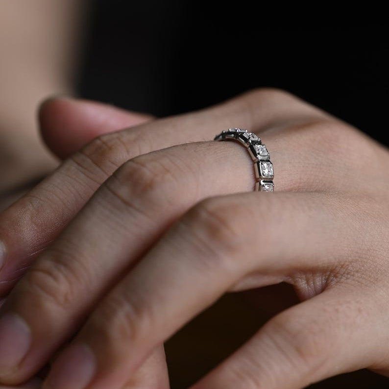 0.4 TCW Princess Bezel & Full Eternity Moissanite Wedding Band