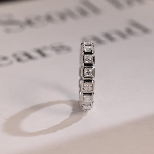 0.4 TCW Princess Bezel & Full Eternity Moissanite Wedding Band