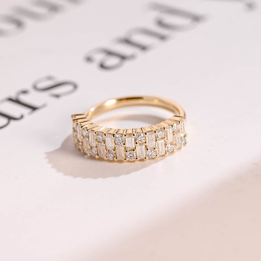 0.5 TCW Round & Baguette Cluster Moissanite Wedding Band