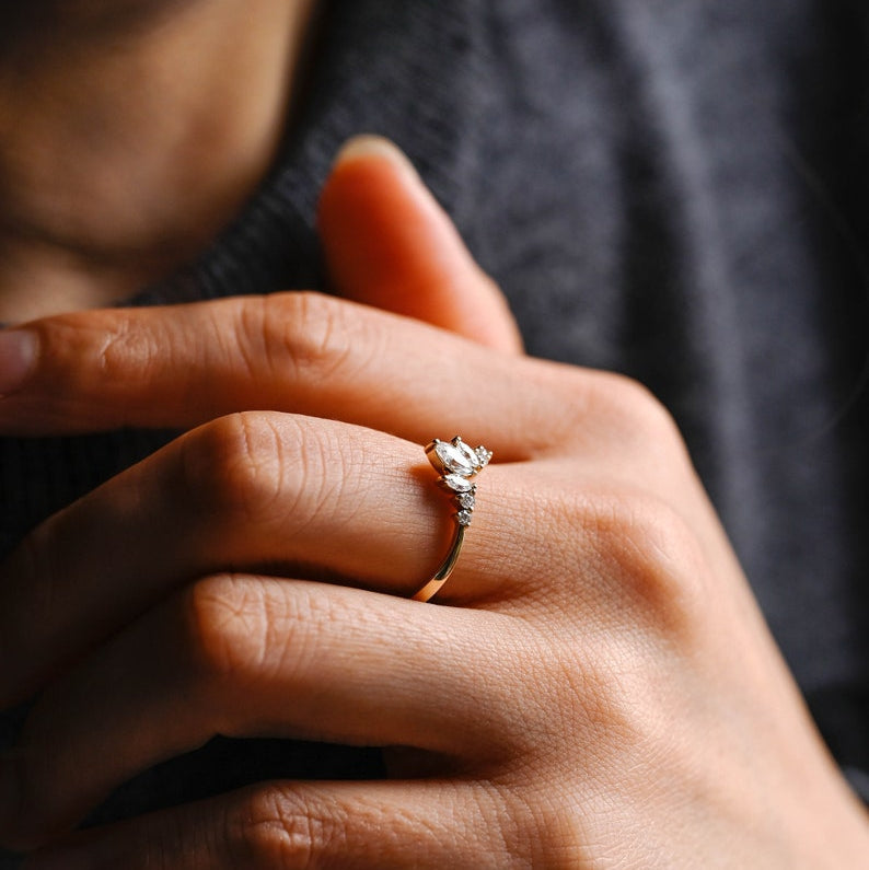 0.2 TCW Marquise & Round Curved Moissanite Wedding Band