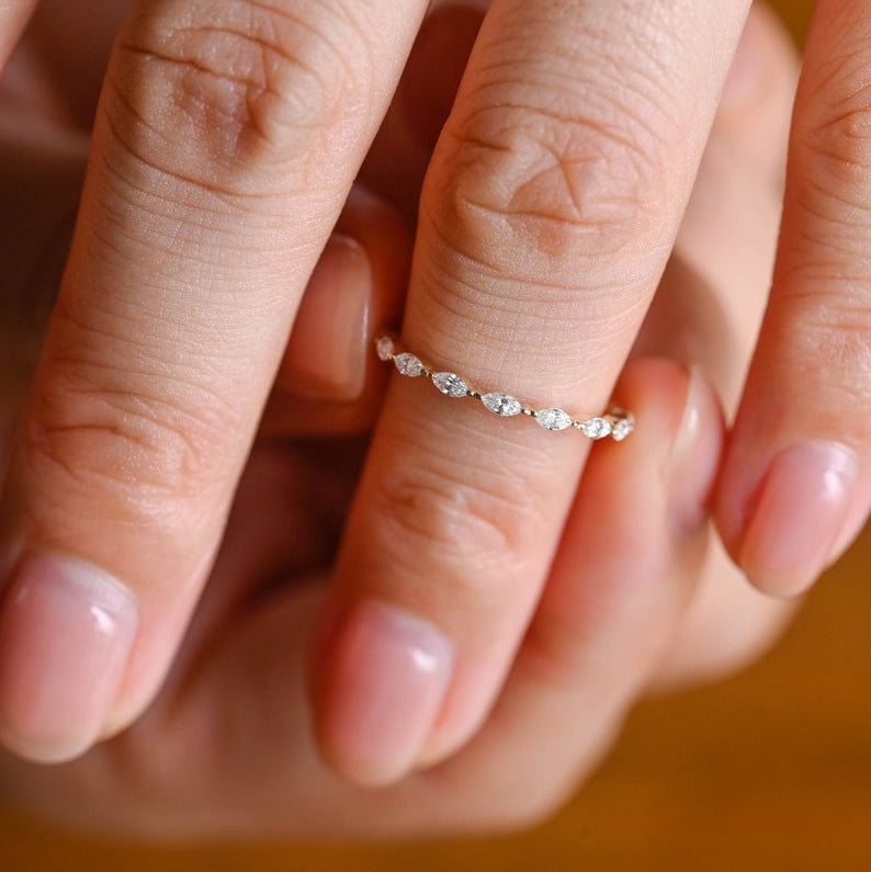 0.3 TCW Marquise Full Eternity Moissanite Wedding Band