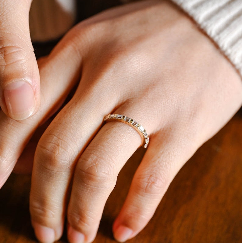0.2 TCW Baguette Half Eternity Moissanite Wedding Band