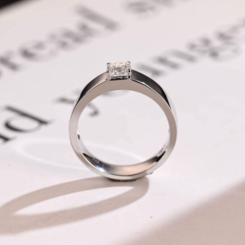 0.1 CT Asscher Moissanite Solitaire Men's Wedding Band