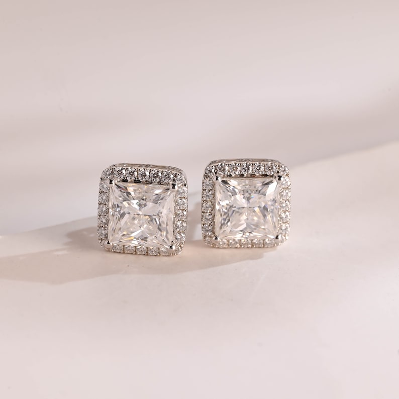 1.2 TCW Princess Moissanite Halo Stud Earrings