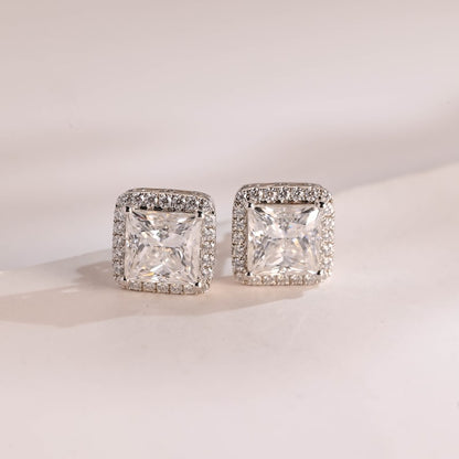 1.2 TCW Princess Moissanite Halo Stud Earrings