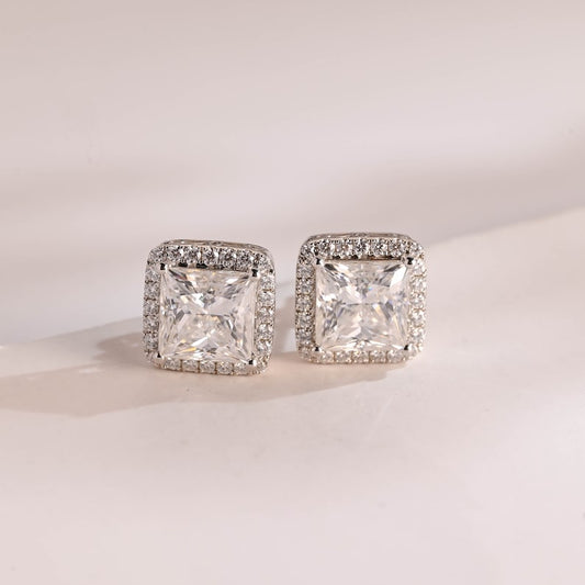 1.2 TCW Princess Moissanite Halo Stud Earrings