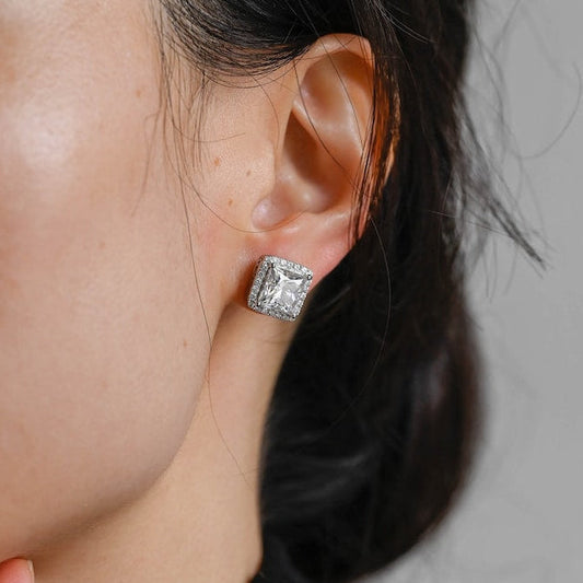1.2 TCW Princess Moissanite Halo Stud Earrings