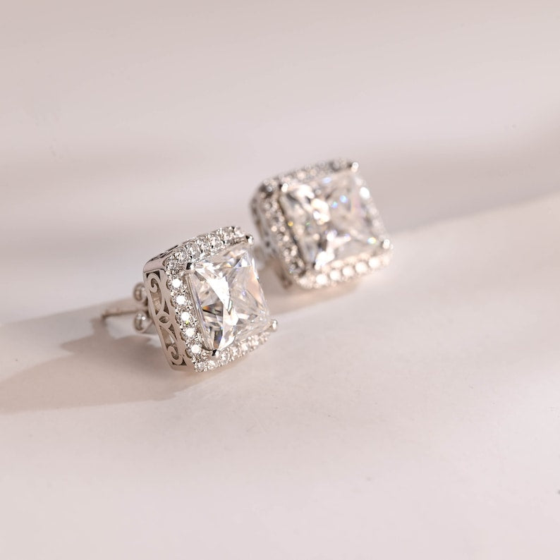 1.2 TCW Princess Moissanite Halo Stud Earrings
