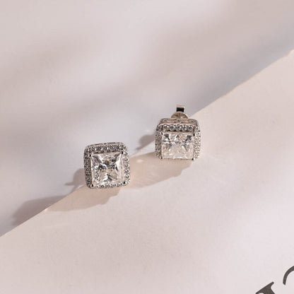 1.2 TCW Princess Moissanite Halo Stud Earrings