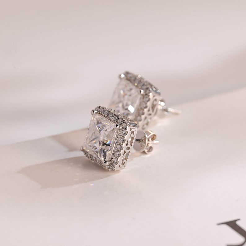 1.2 TCW Princess Moissanite Halo Stud Earrings