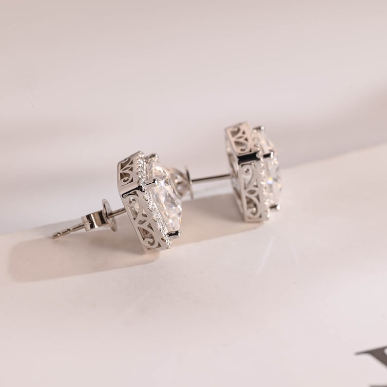 1.2 TCW Princess Moissanite Halo Stud Earrings