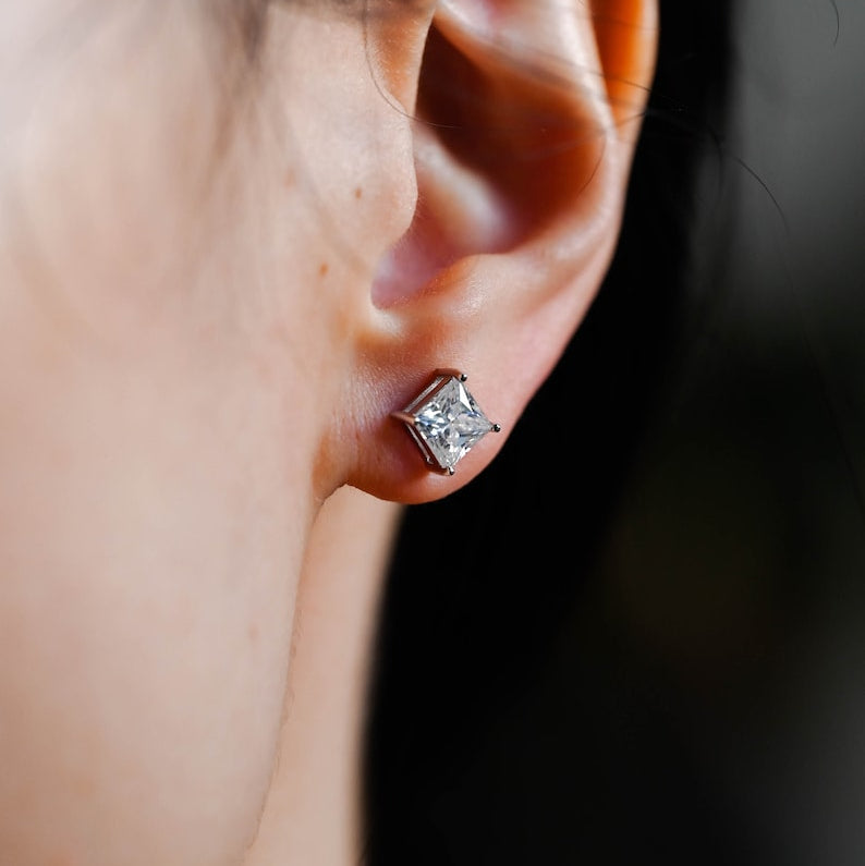 0.14 TCW Princess Moissanite Stud Earrings