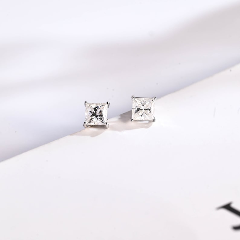 0.14 TCW Princess Moissanite Stud Earrings