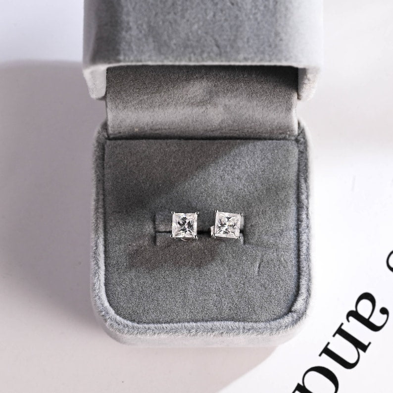 0.14 TCW Princess Moissanite Stud Earrings