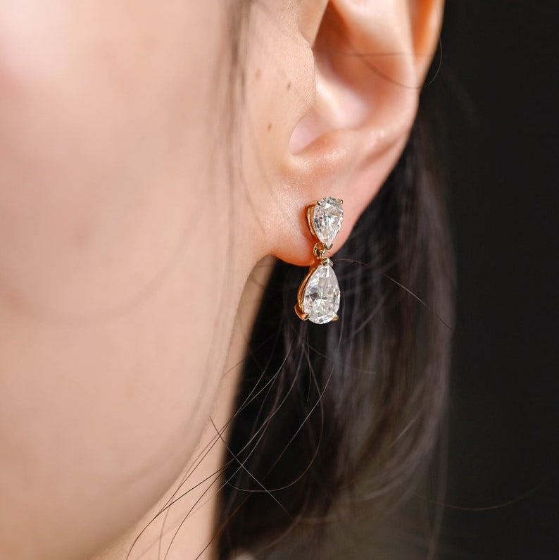 1.2 TCW Pear Moissanite Drop  Earrings