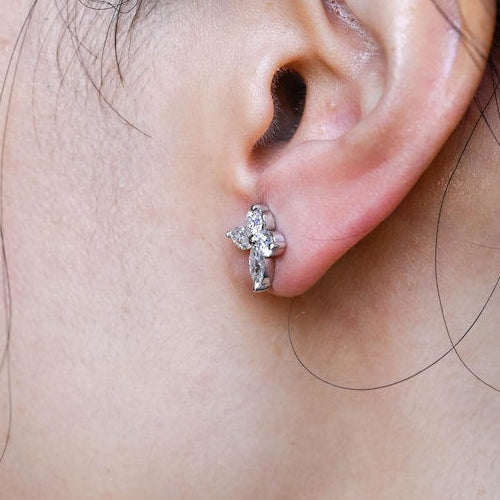 0.4 TCW Round & Marquise Moissanite Bezel Hoop Earrings